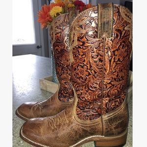Boulet Floral Embossed Cowgirl Boots - Square Toe